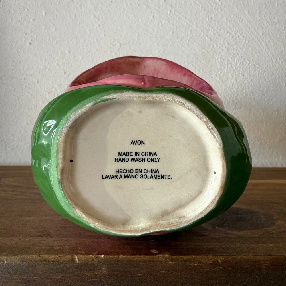 Vintage Avon RARE Pink Tulip Ceramic Soap Dispenser Sponge Holder Floral Decor